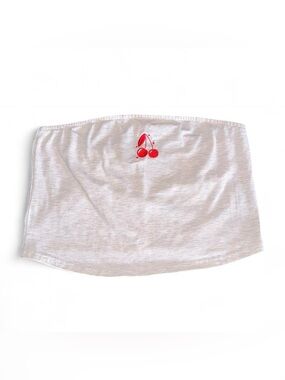 White Tube Top with Red Cherry Embroidery